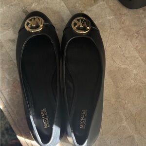 Michael Kors Black Flats with Gold Logo